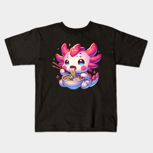 Axolotl Eating Ramen Noodles Kids T-Shirt